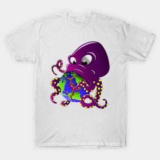 Eat the World - funny octopus Design T-Shirt